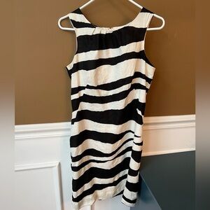 Tweeds Womens Black and White Sheath Midi Dress Linen Size Large Minimalist